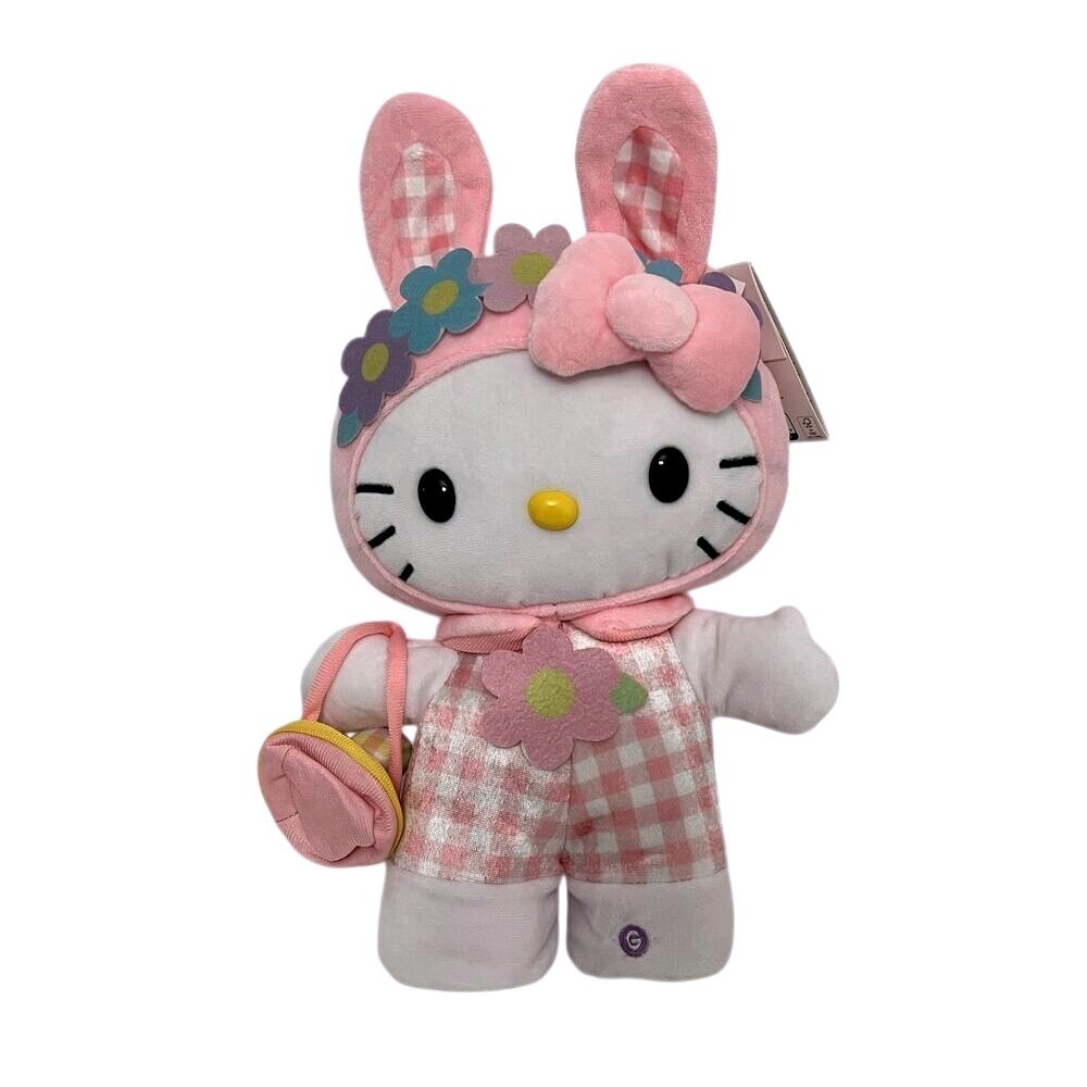 Hello Kitty Bunny Plush Animated Greeter‎ - Pink Plaid Flowers Dancing RARE NWT